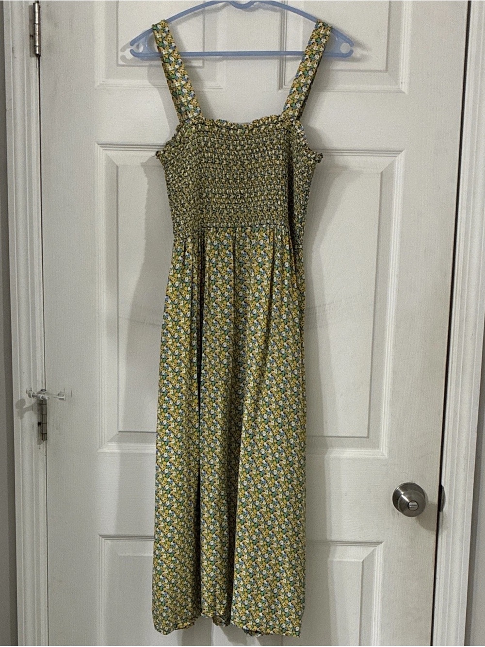 LOFT Yellow Green Floral Smocked Maxi Dress